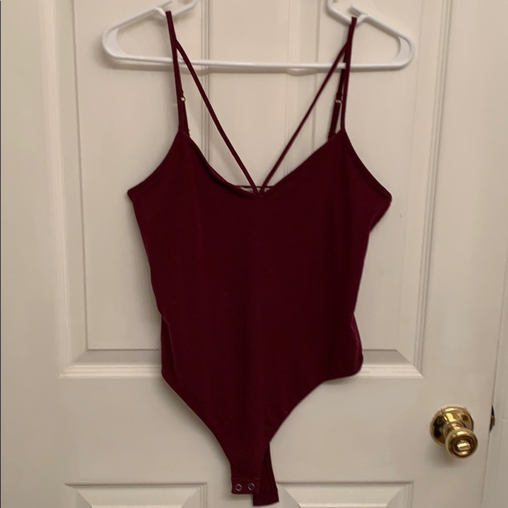 Burgundy v-neck body suit